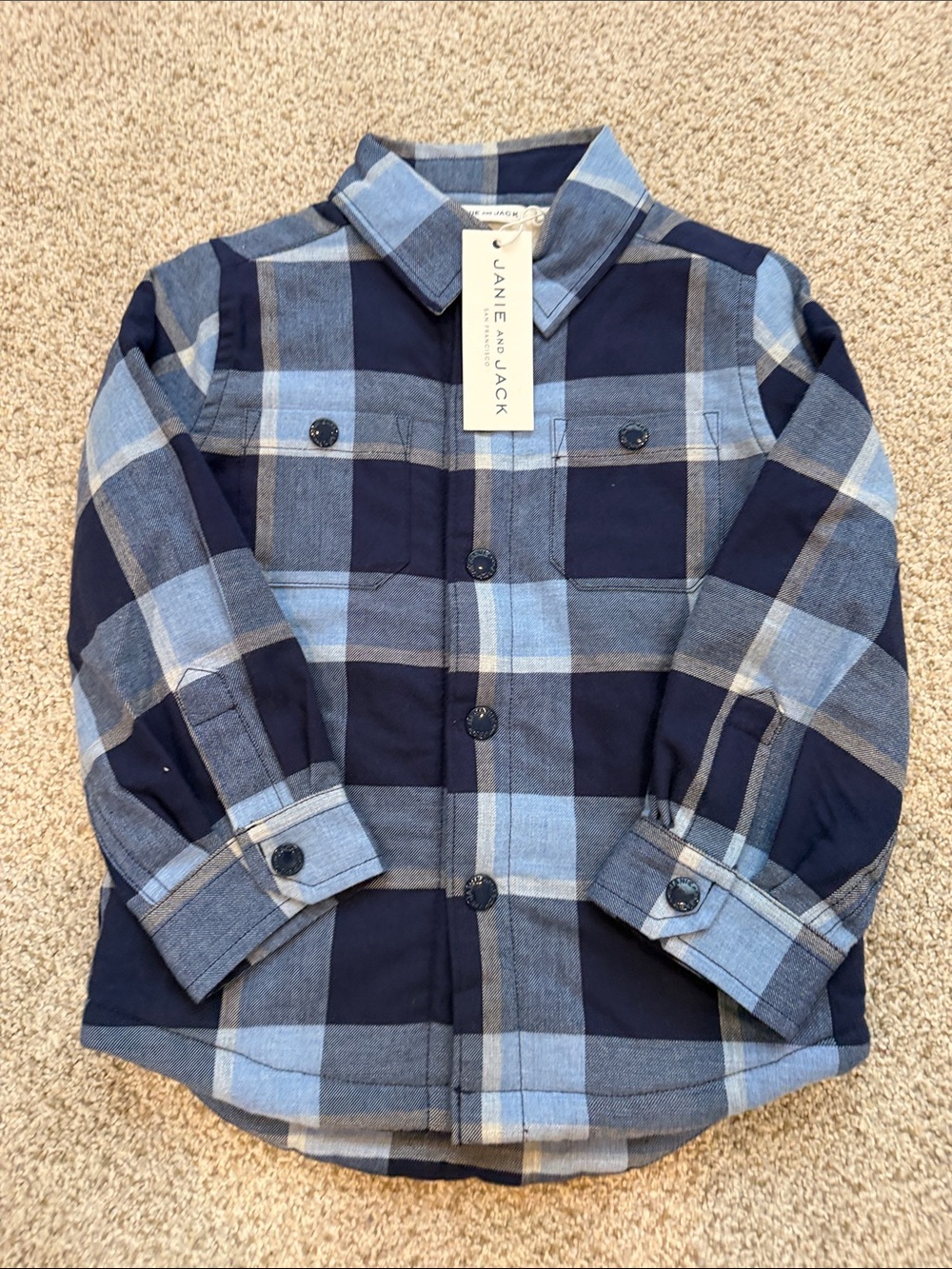 Janie & Jack Navy & Light Blue Plaid Button-Down Shirt like a jacket fully lined